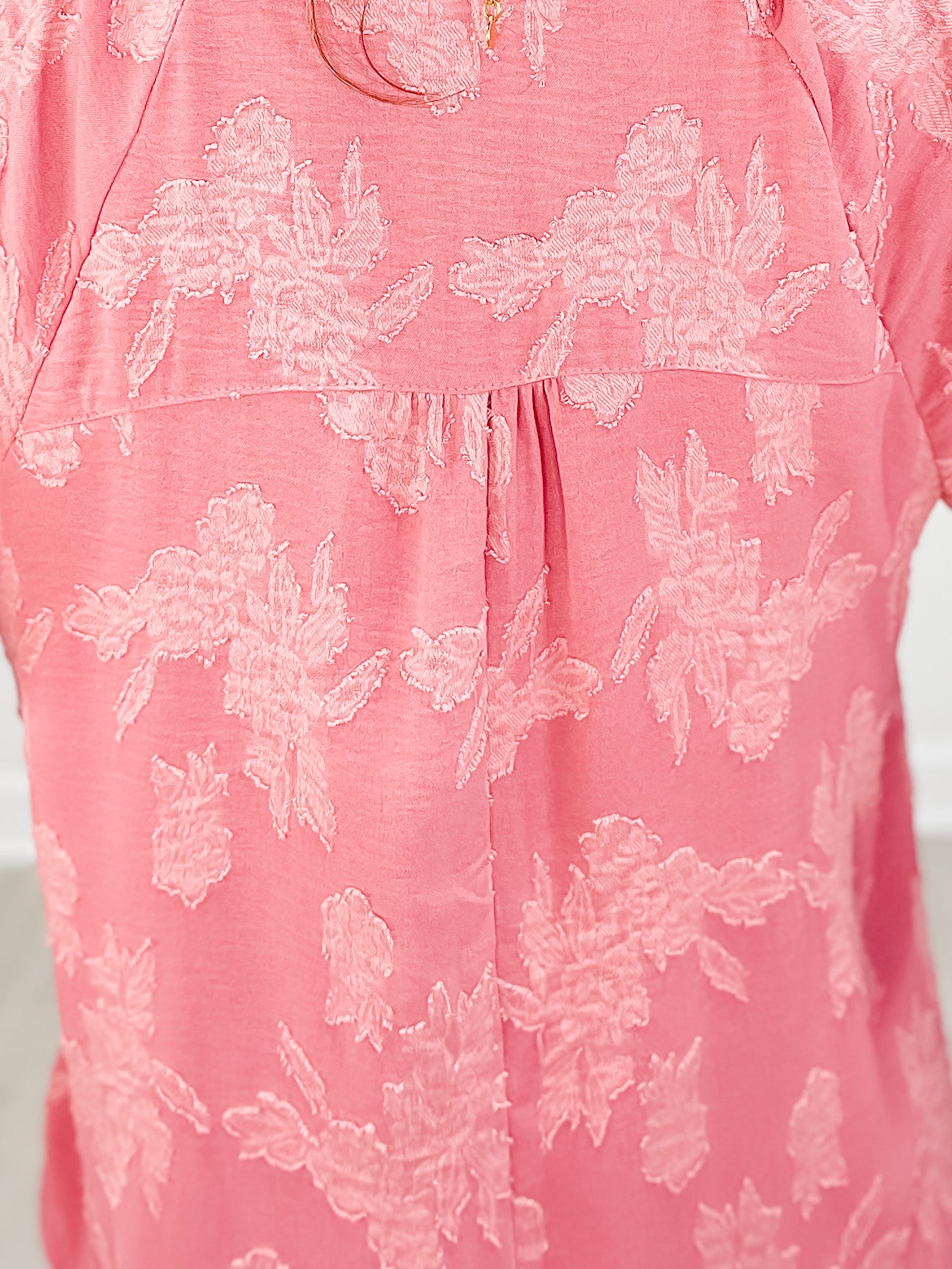Burnout Split Neck Mid Button Bubble Sleeve Top