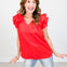 Textured Jacquard V-Neck Ruffled Sleeves Top