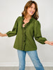Textured Ruffle Trim Top with 3/4 Puff Sleeves