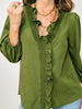 Textured Ruffle Trim Top with 3/4 Puff Sleeves