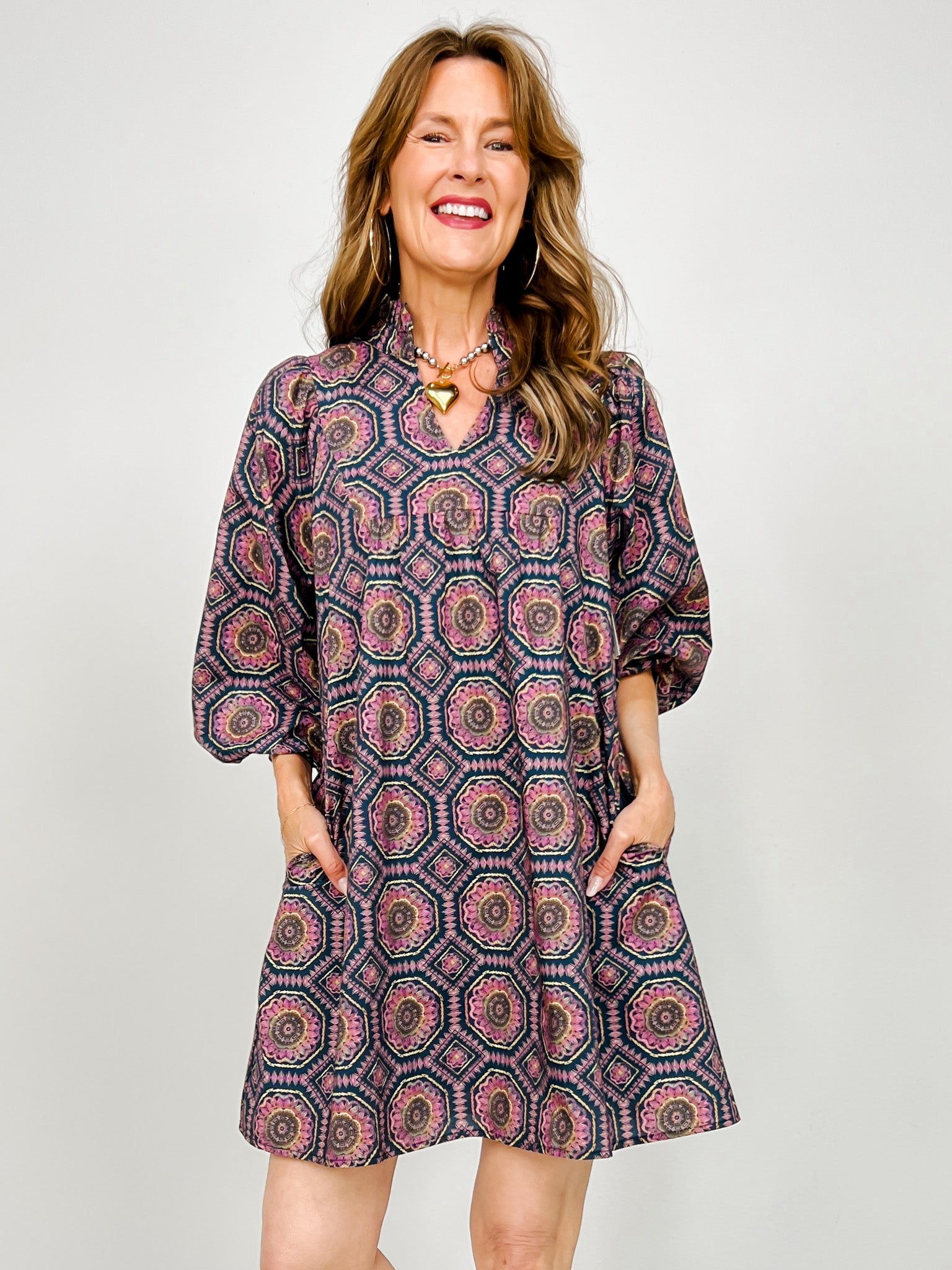 Boho Print Babydoll Dress