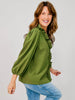 Textured Ruffle Trim Top with 3/4 Puff Sleeves