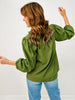 Textured Ruffle Trim Top with 3/4 Puff Sleeves