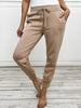 Sporty Chic Long Sleeve Top with Elastic Waist Jogger Set in Light Khaki