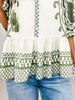 Abstract Border Print Top with Tassel Tie Neckline