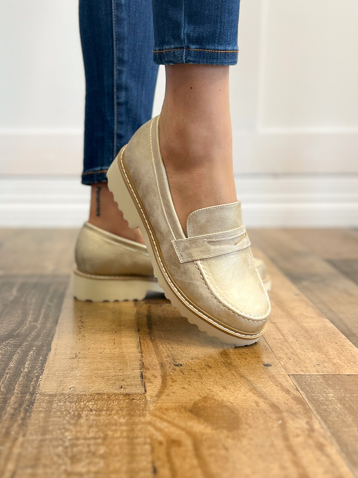 Corkys Boost Loafer Shoes in Gold Metallic