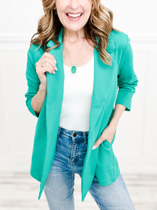 Magic 3/4 Length Ruching Sleeve Blazer in Kelly Green