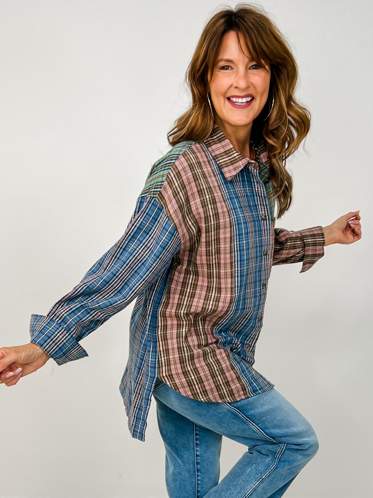 Artisanal Patchwork Plaid Button-Up Top