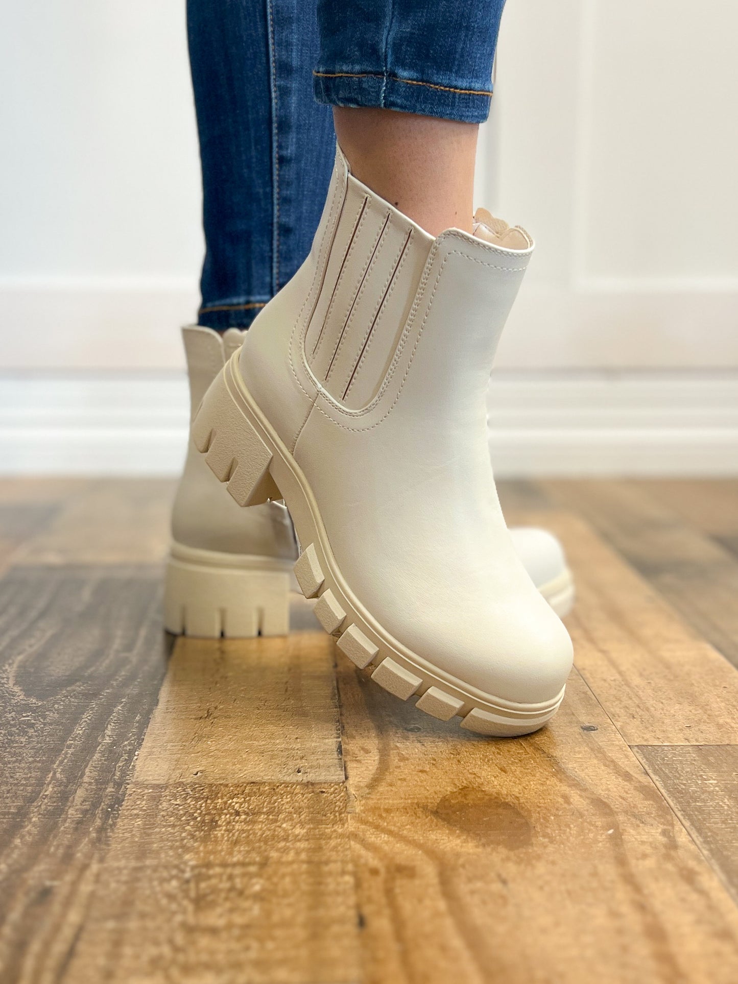 Corkys As If Low Chunky Heel Boot Shoes in Ivory