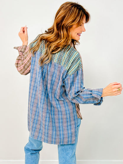 Artisanal Patchwork Plaid Button-Up Top