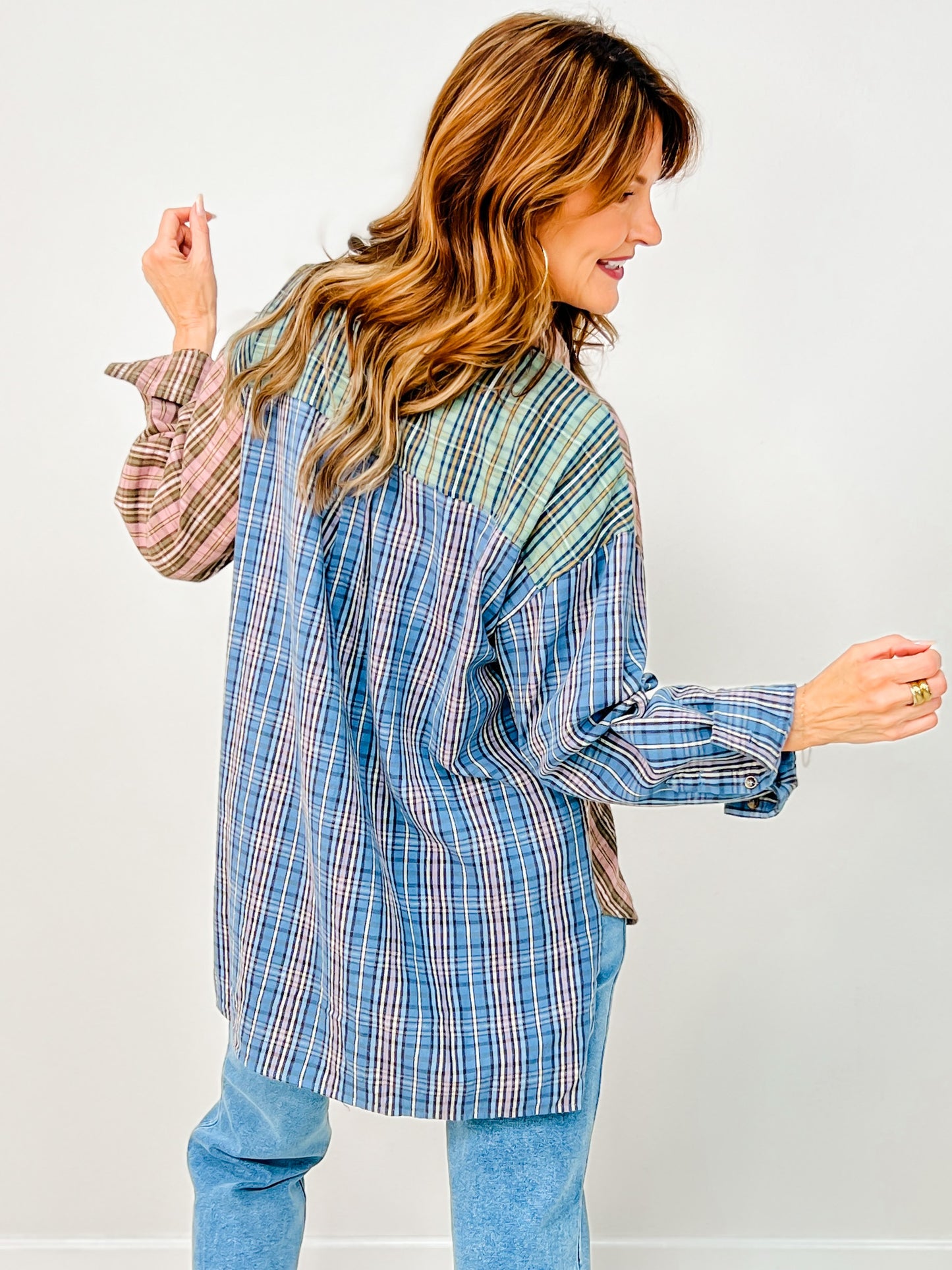 Artisanal Patchwork Plaid Button-Up Top