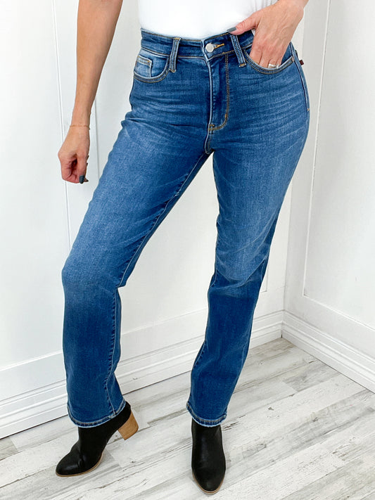 Judy Blue Meryl High Waist Contrast Wash Thermal Straight Jean