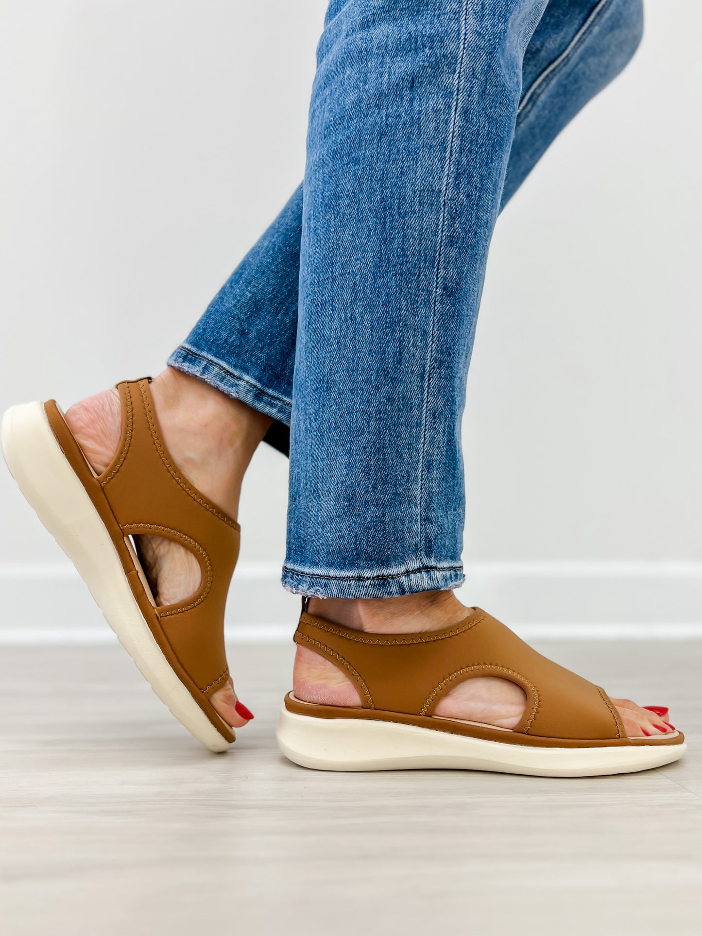 Good Choice Romy Stretch Lycra Wedge Sandals in Brown