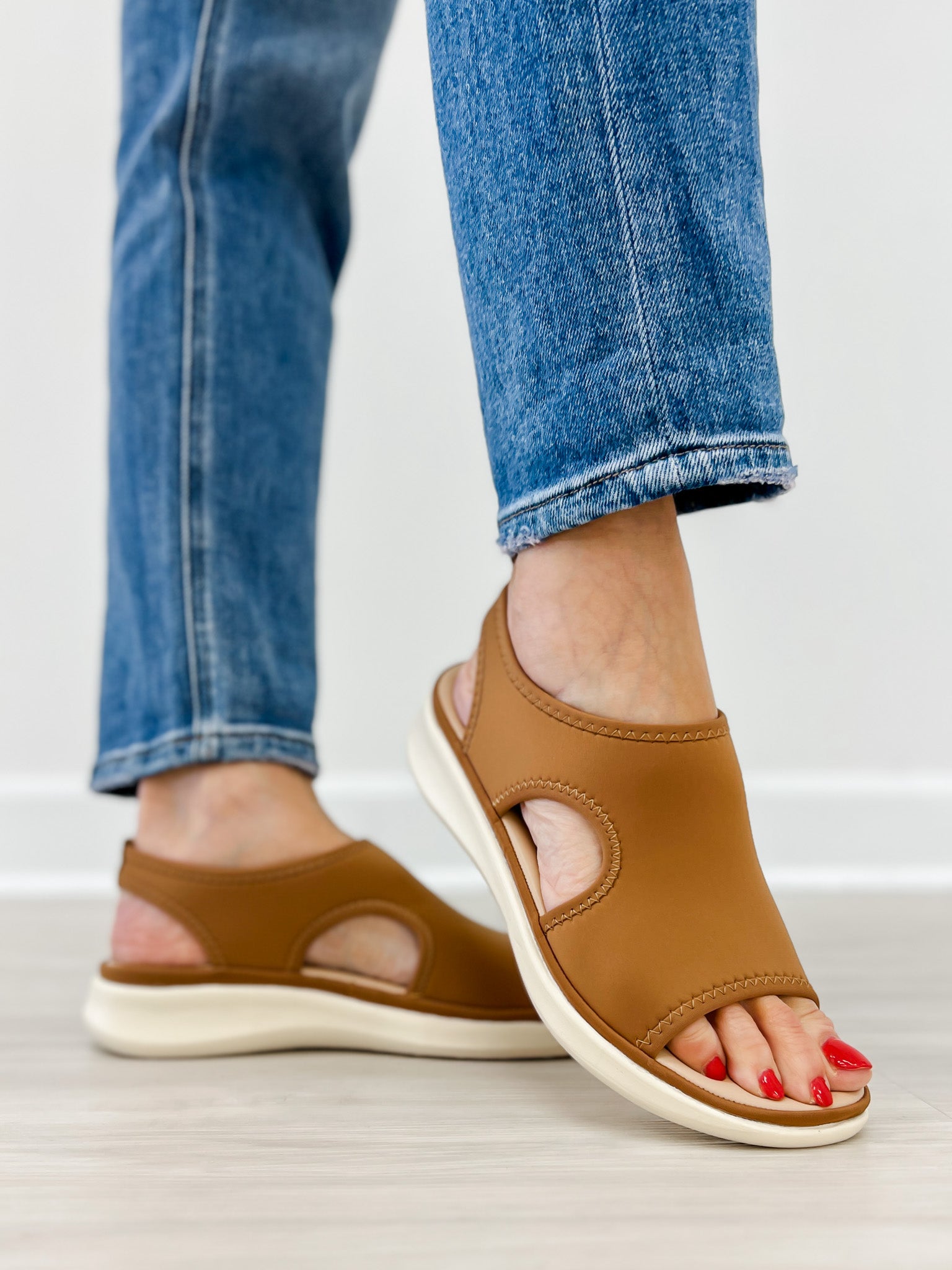 Good Choice Romy Stretch Lycra Wedge Sandals in Brown