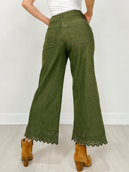 High Waist Ankle Length Scalloped Hem Pants