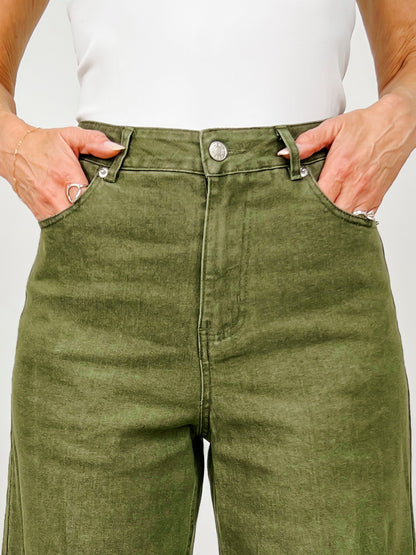 High Waist Ankle Length Scalloped Hem Pants