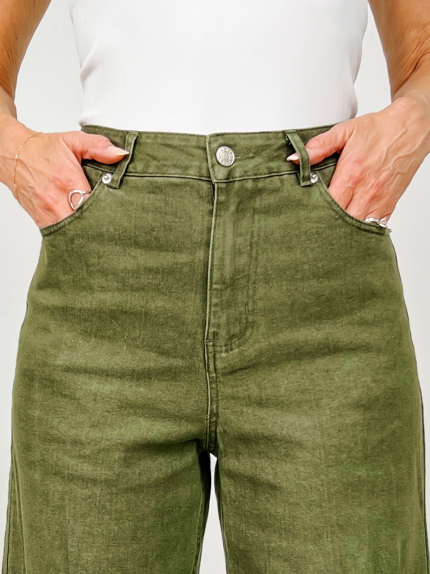 High Waist Ankle Length Scalloped Hem Pants