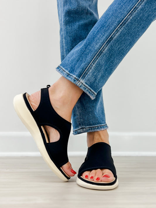 Good Choice Romy Stretch Lycra Wedge Sandals in Black