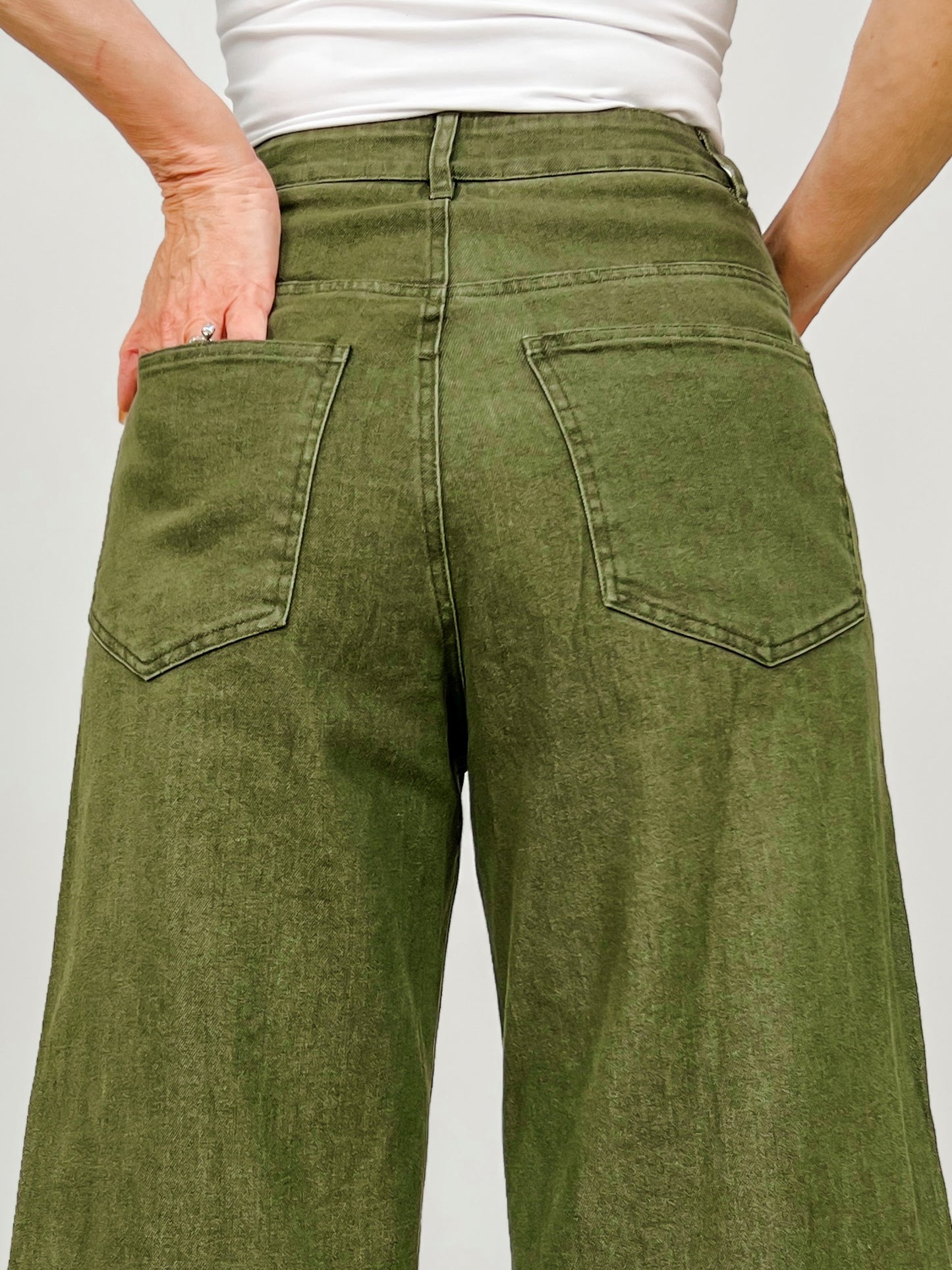 High Waist Ankle Length Scalloped Hem Pants