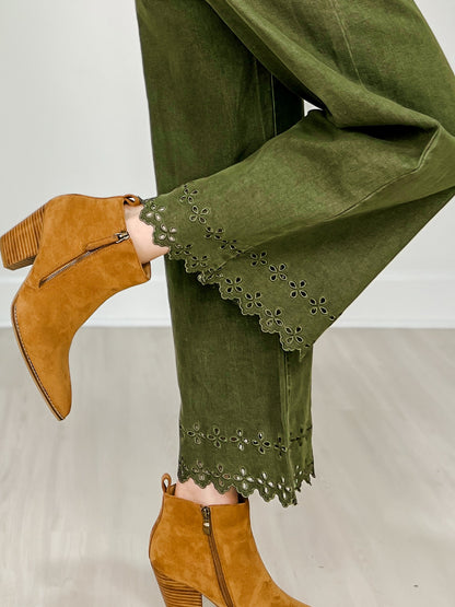 High Waist Ankle Length Scalloped Hem Pants