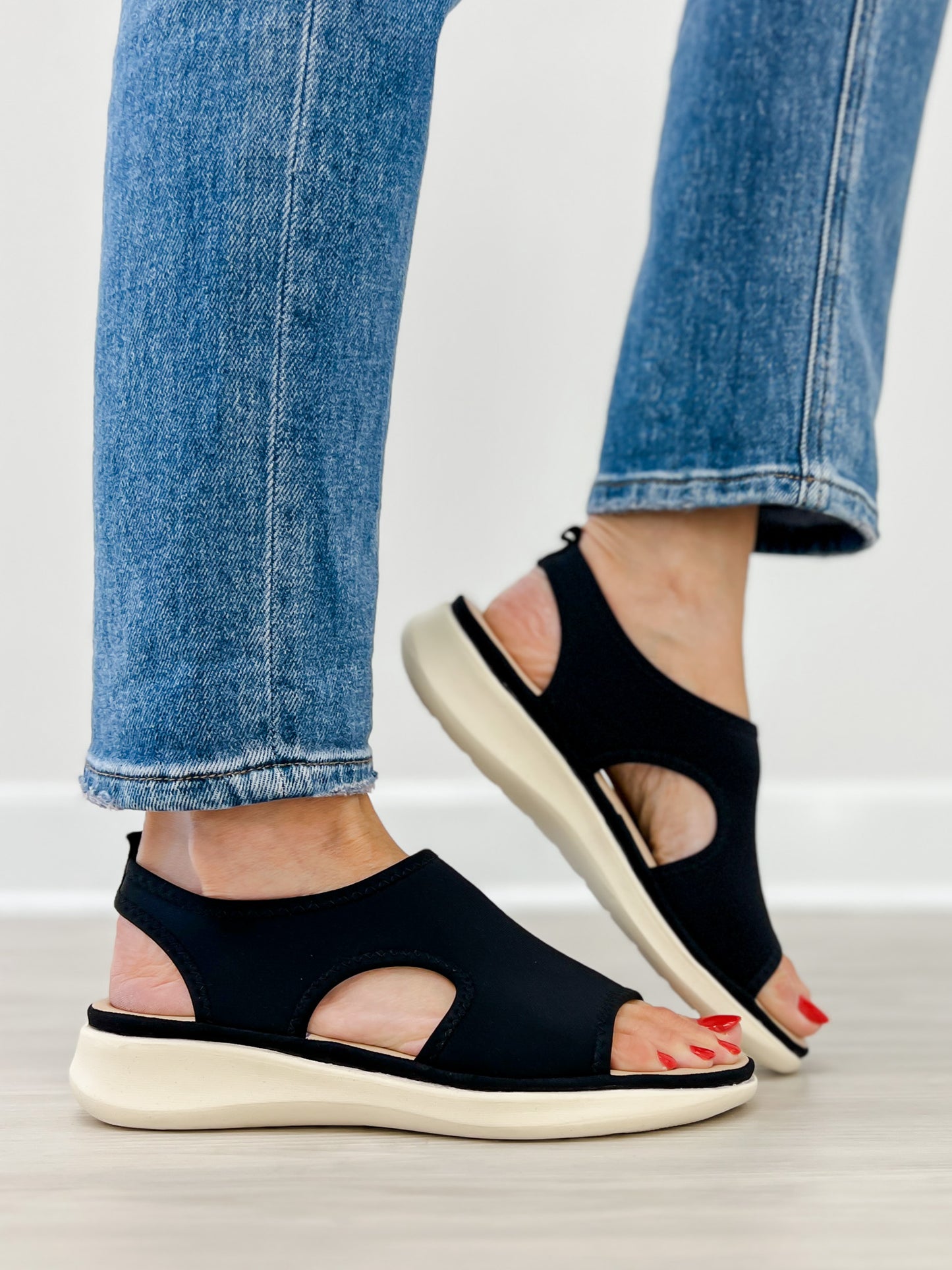 Good Choice Romy Stretch Lycra Wedge Sandals in Black