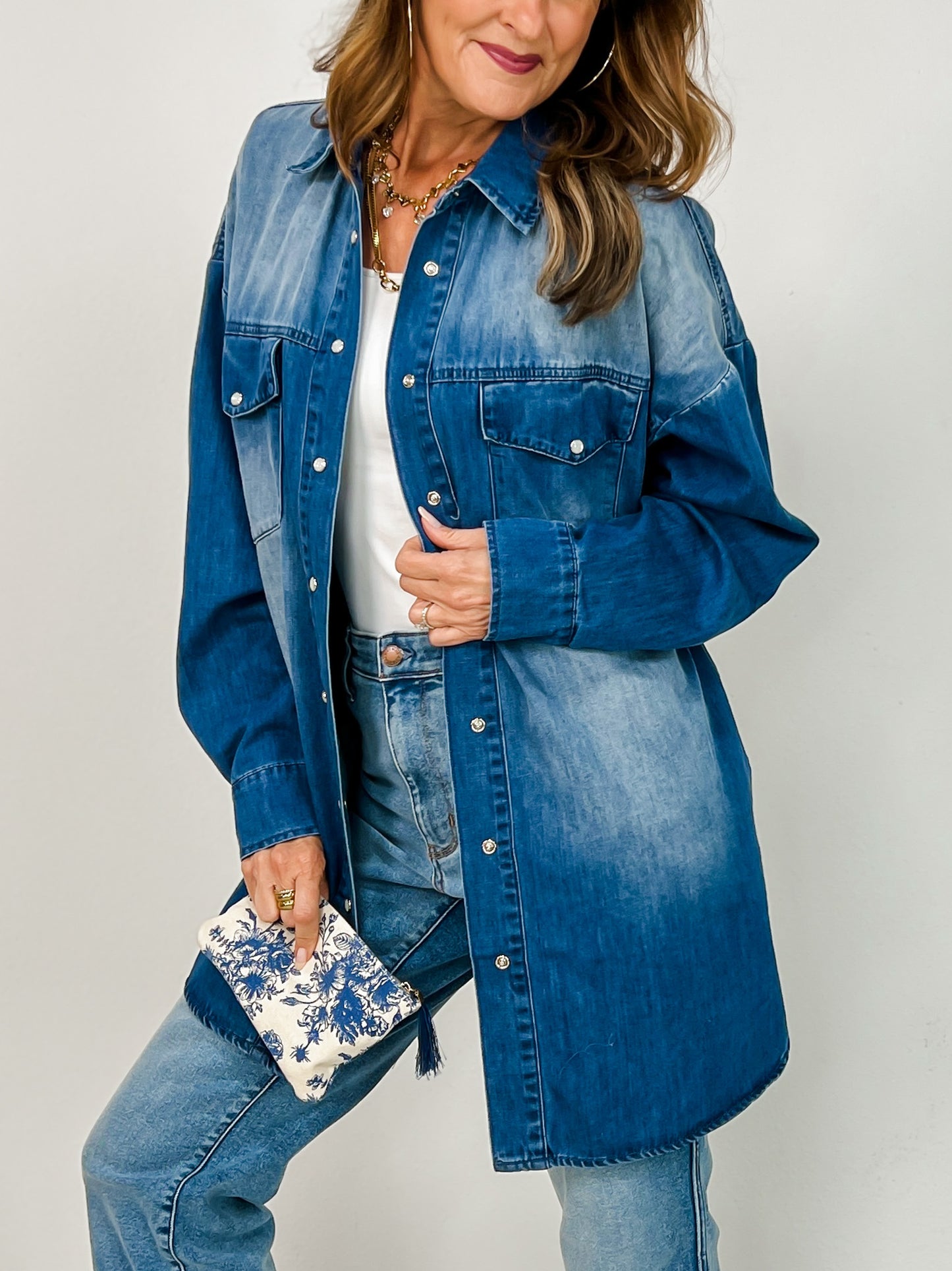 Long Sleeve Button Down Collared Denim Dress