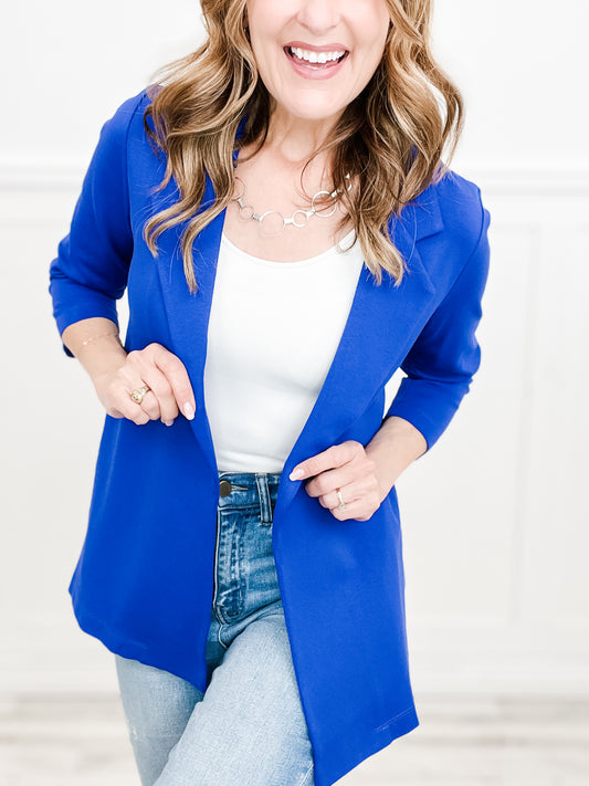 Magic 3/4 Length Ruching Sleeve Blazer in French Royal