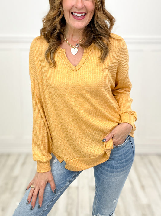 Through Thick and Thin Long Sleeve V-Neck Waffle Knit Top