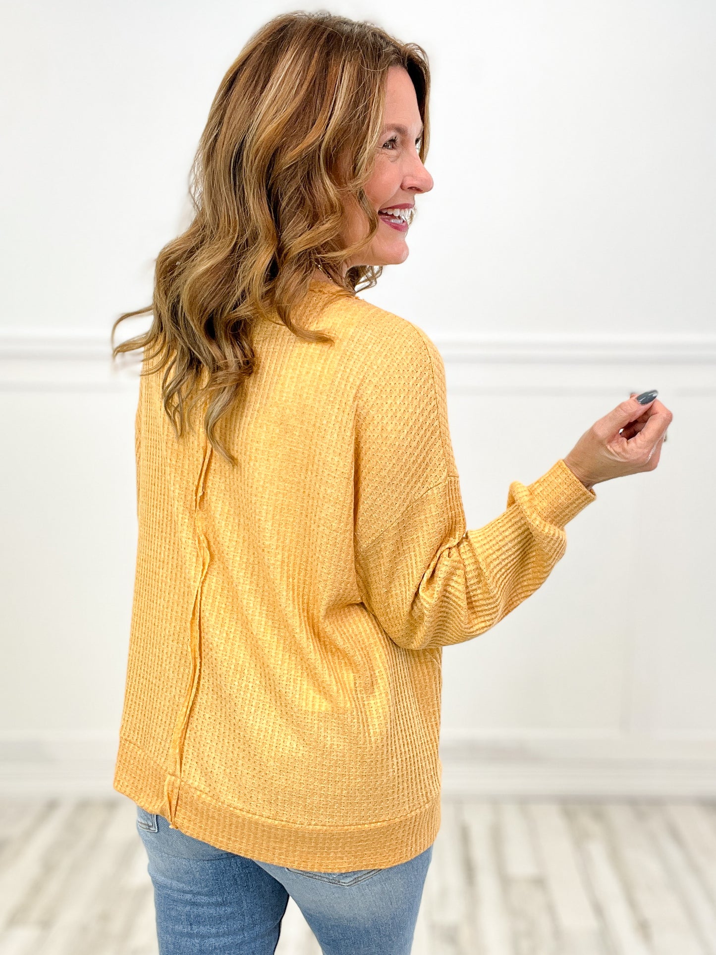 Through Thick and Thin Long Sleeve V-Neck Waffle Knit Top