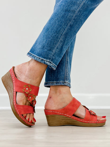 Good Choice Halia Floral Wedge Sandals in Red