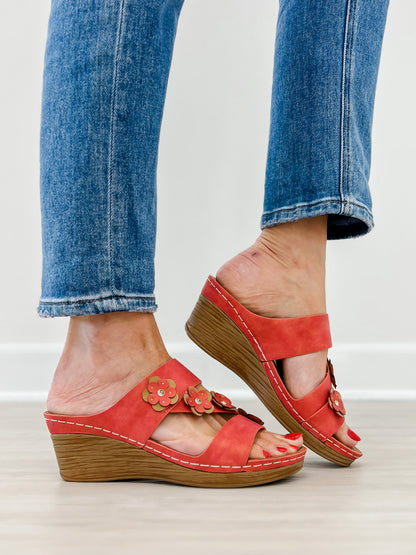 Good Choice Halia Floral Wedge Sandals in Red