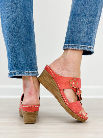 Good Choice Halia Floral Wedge Sandals in Red