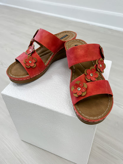 Good Choice Halia Floral Wedge Sandals in Red