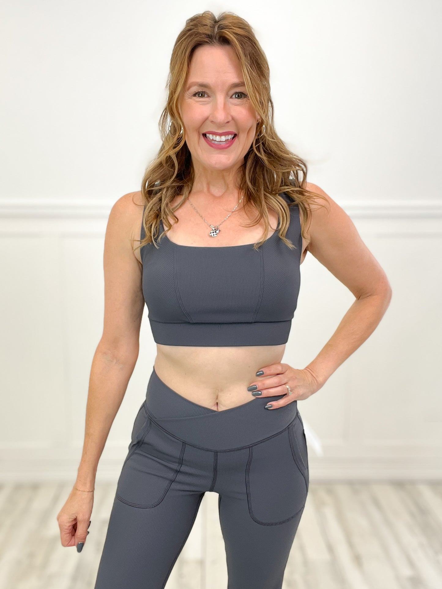 Get Up Nylon Rib Square Neck Sports Bra - C