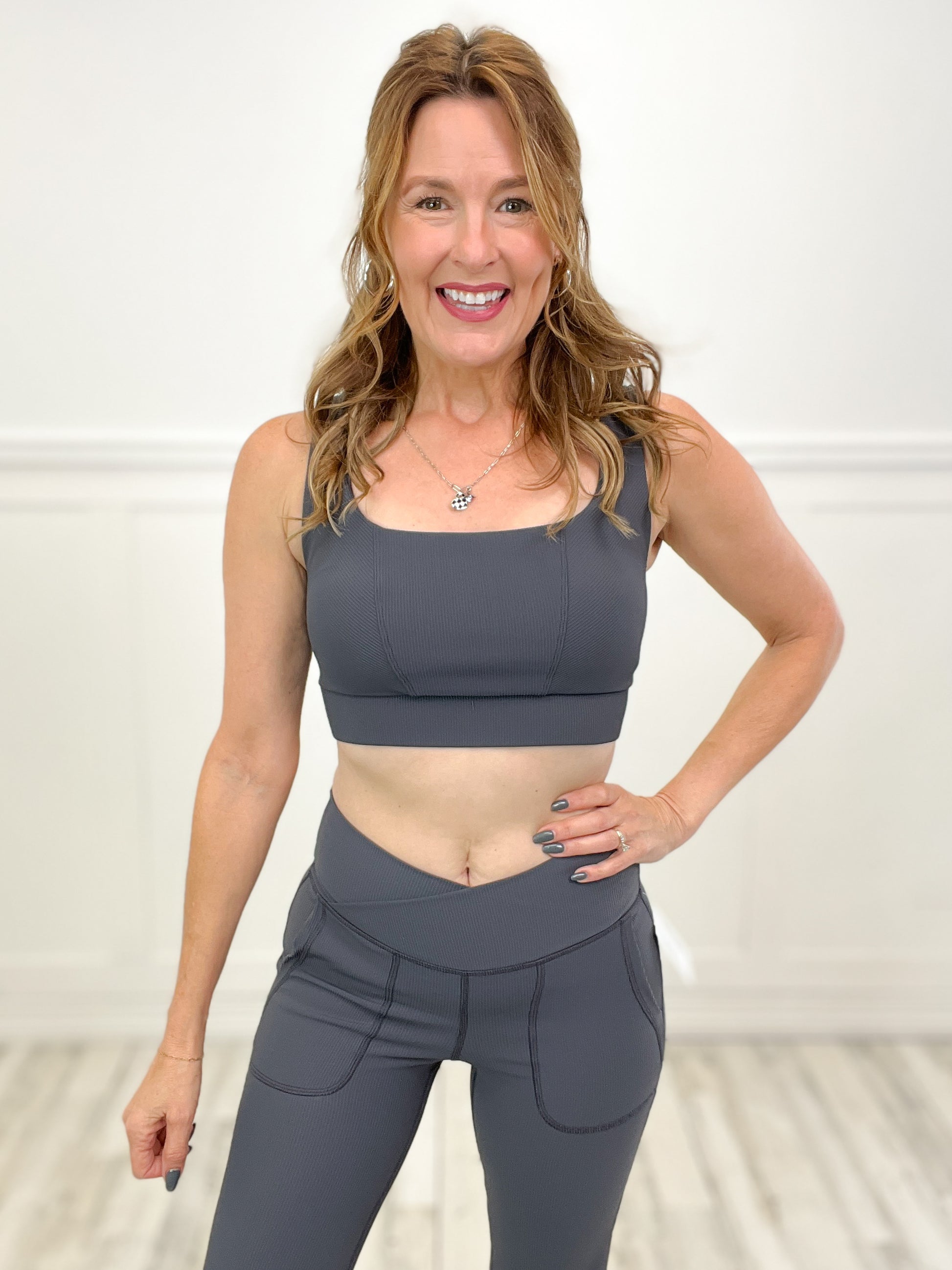 Get Up Nylon Rib Square Neck Sports Bra - C