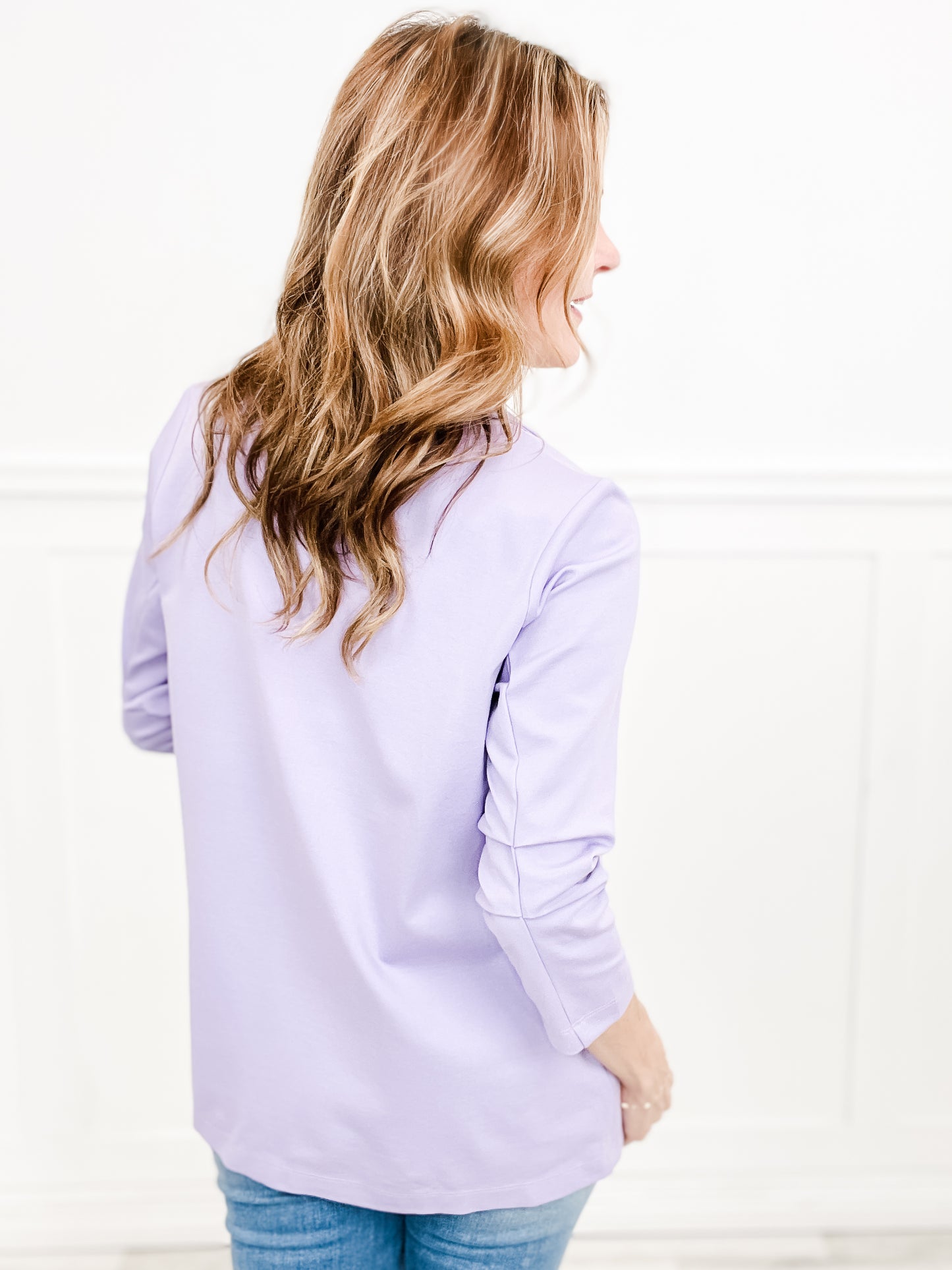 Magic 3/4 Length Ruching Sleeve Blazer in Lavender