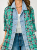 Curated Plaid and Denim Trim 3/4 Sleeve Shacket
