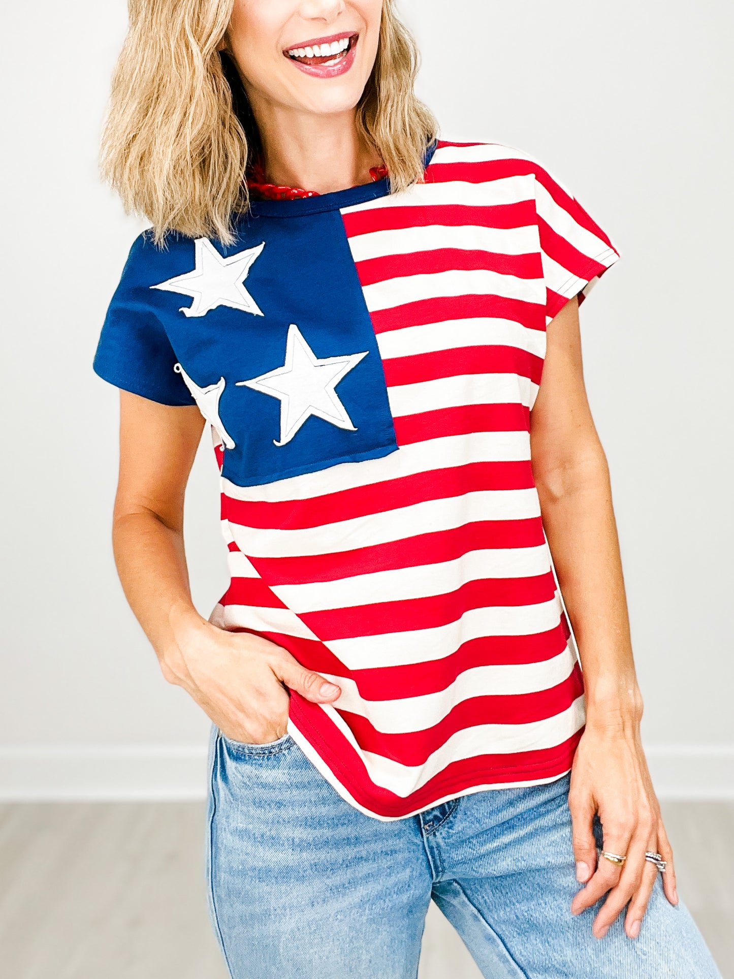Short Sleeve American Flag Themed Top