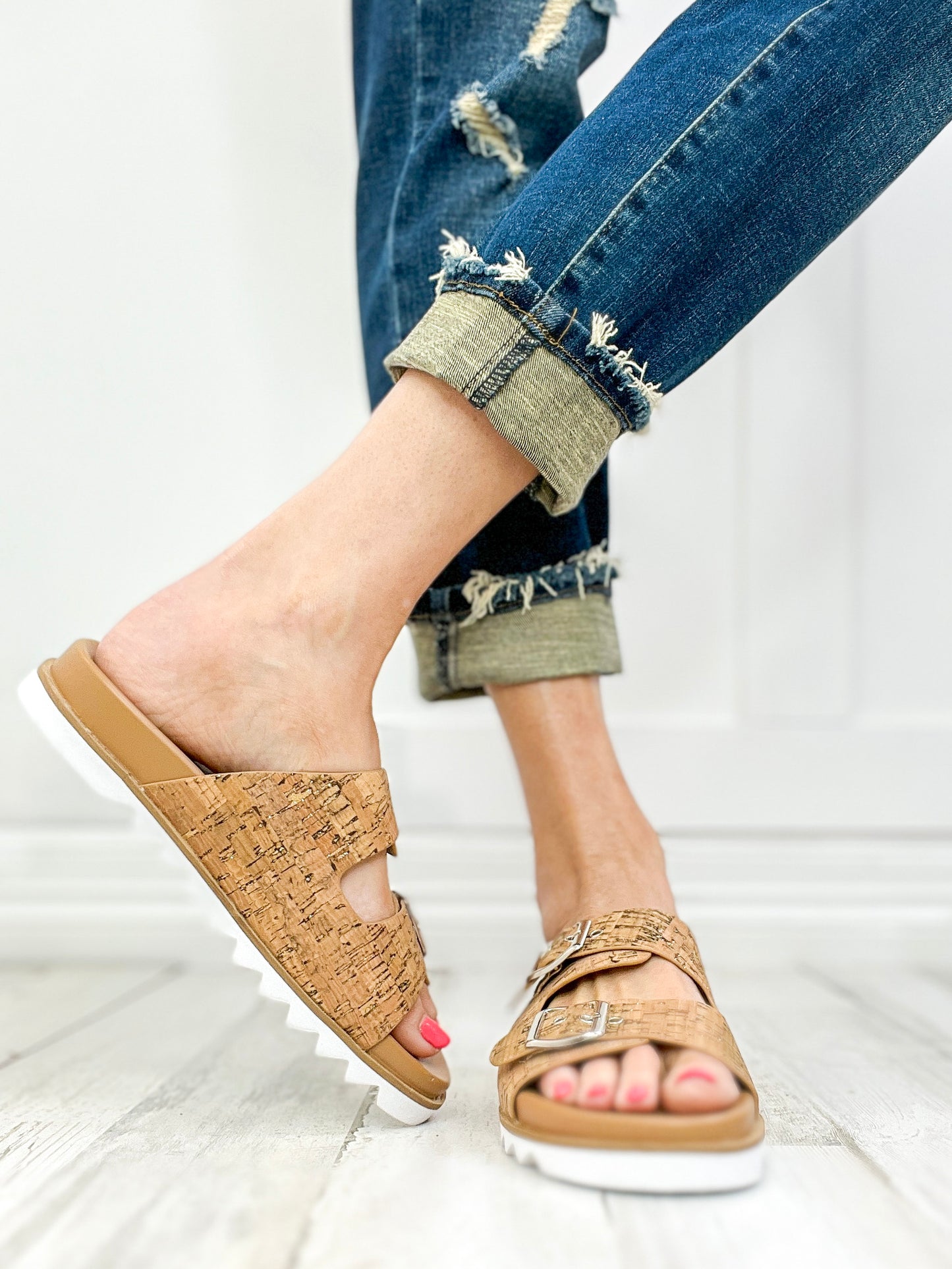 Corkys Dash Two Band Slide Sandals in Glitter Cork