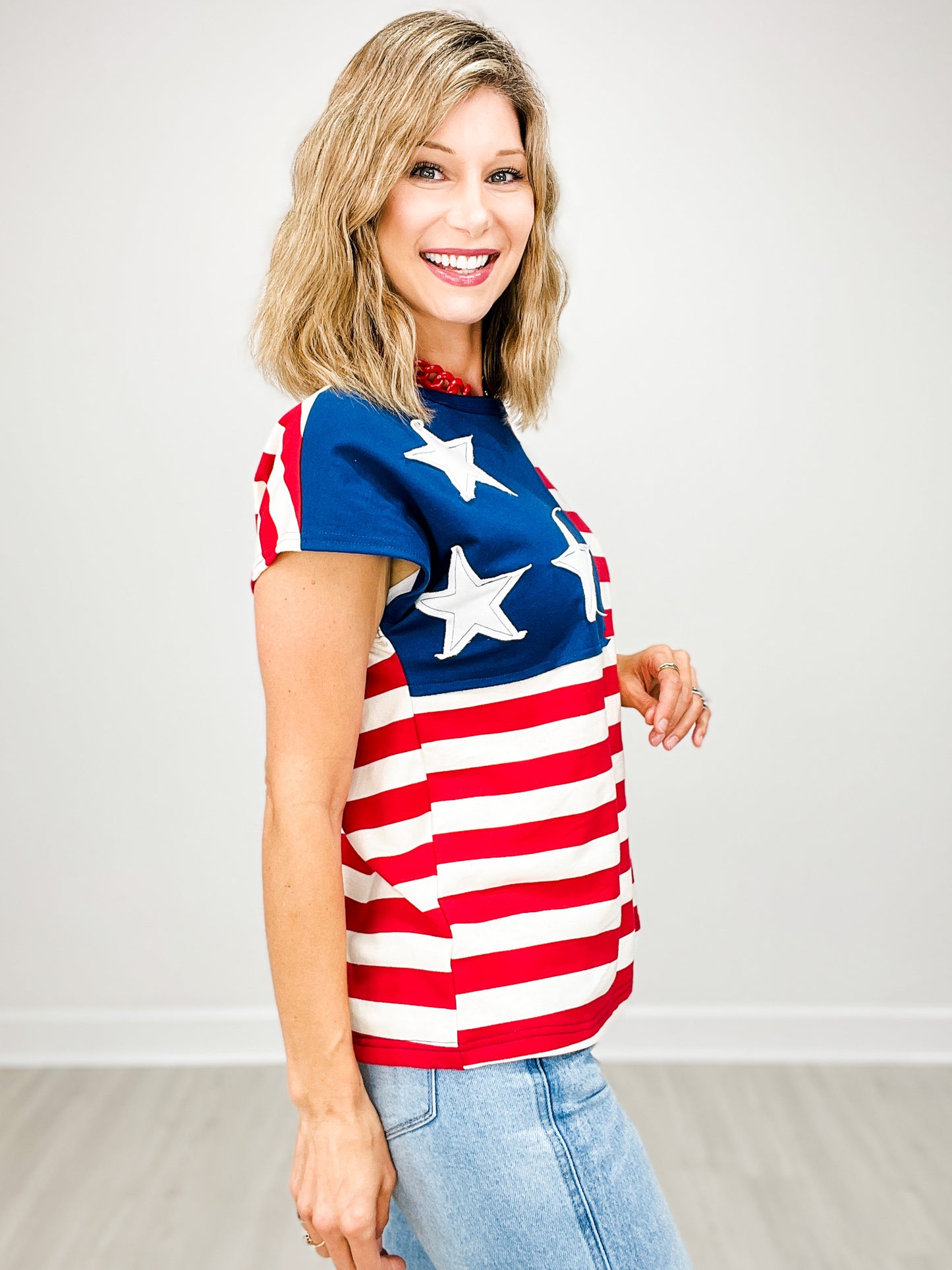 Short Sleeve American Flag Themed Top