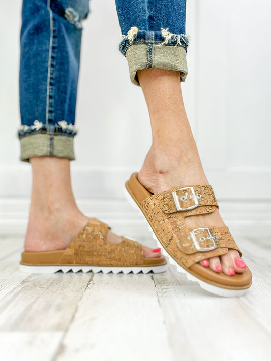 Corkys Dash Two Band Slide Sandals in Glitter Cork