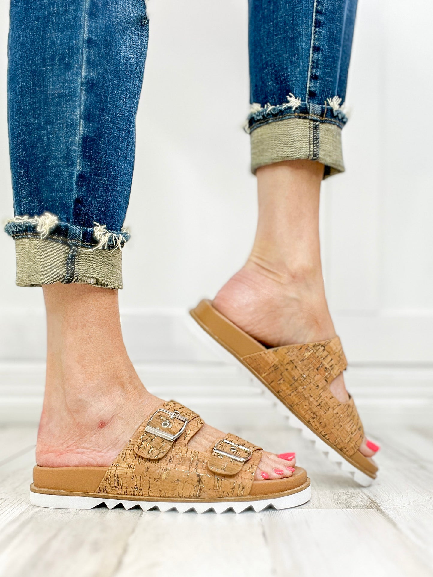 Corkys Dash Two Band Slide Sandals in Glitter Cork