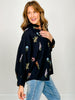 V-Neck Embroidered Botanical Long Sleeve Top