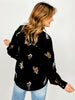 V-Neck Embroidered Botanical Long Sleeve Top