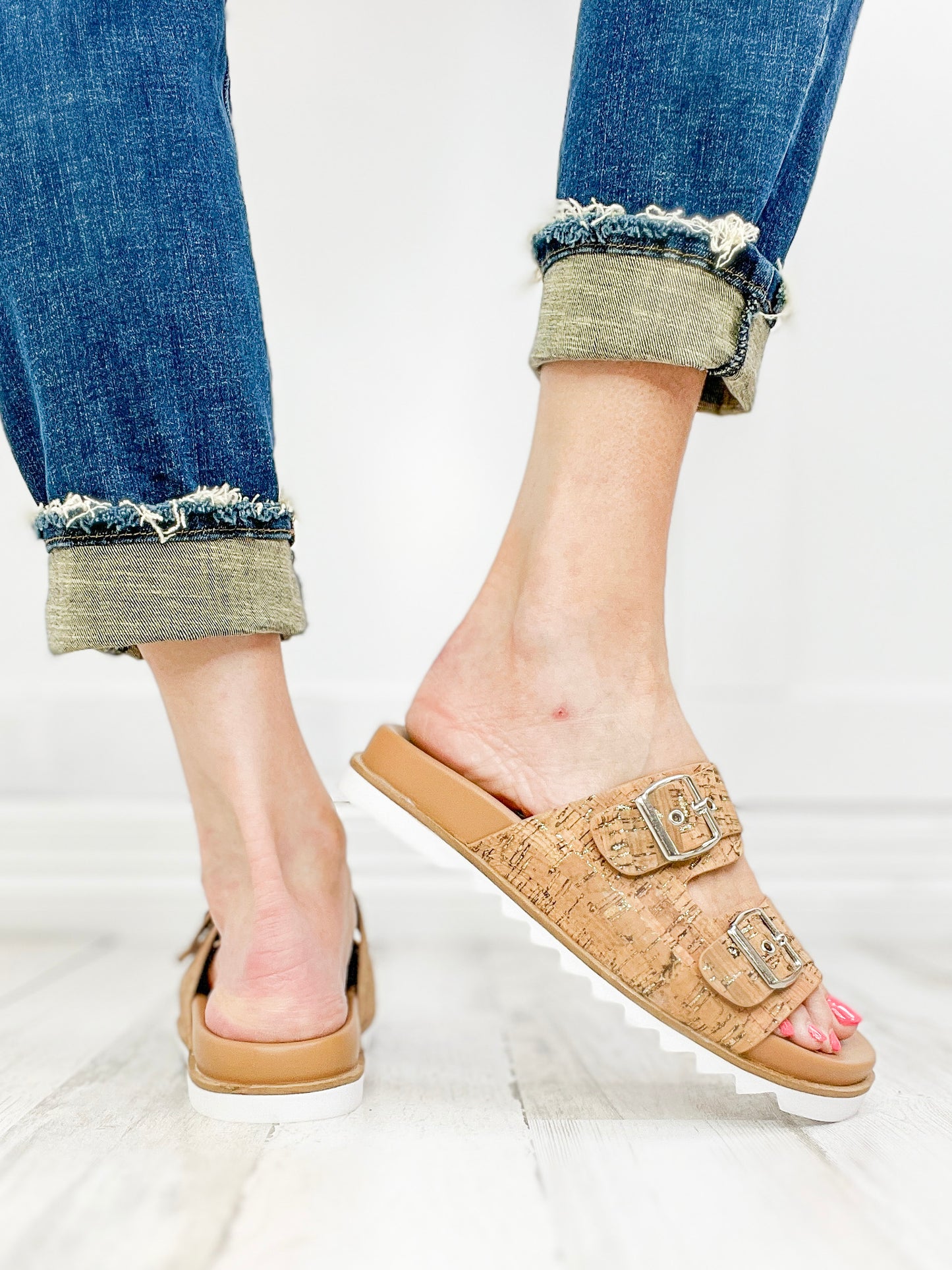 Corkys Dash Two Band Slide Sandals in Glitter Cork