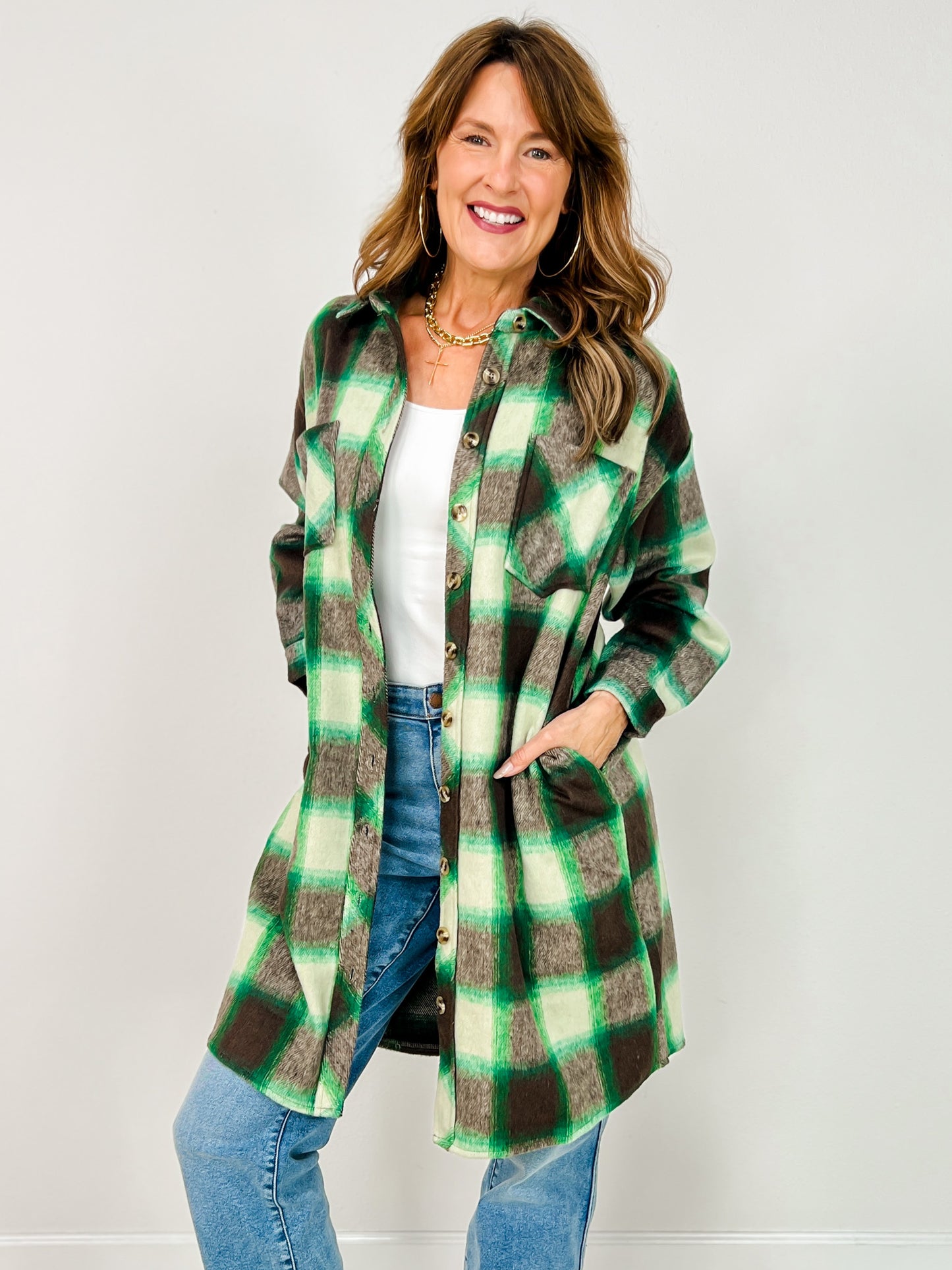 Luxe Long Sleeve Button Down Flannel Plaid Top