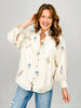 V-Neck Embroidered Botanical Long Sleeve Top
