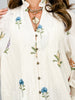 V-Neck Embroidered Botanical Long Sleeve Top