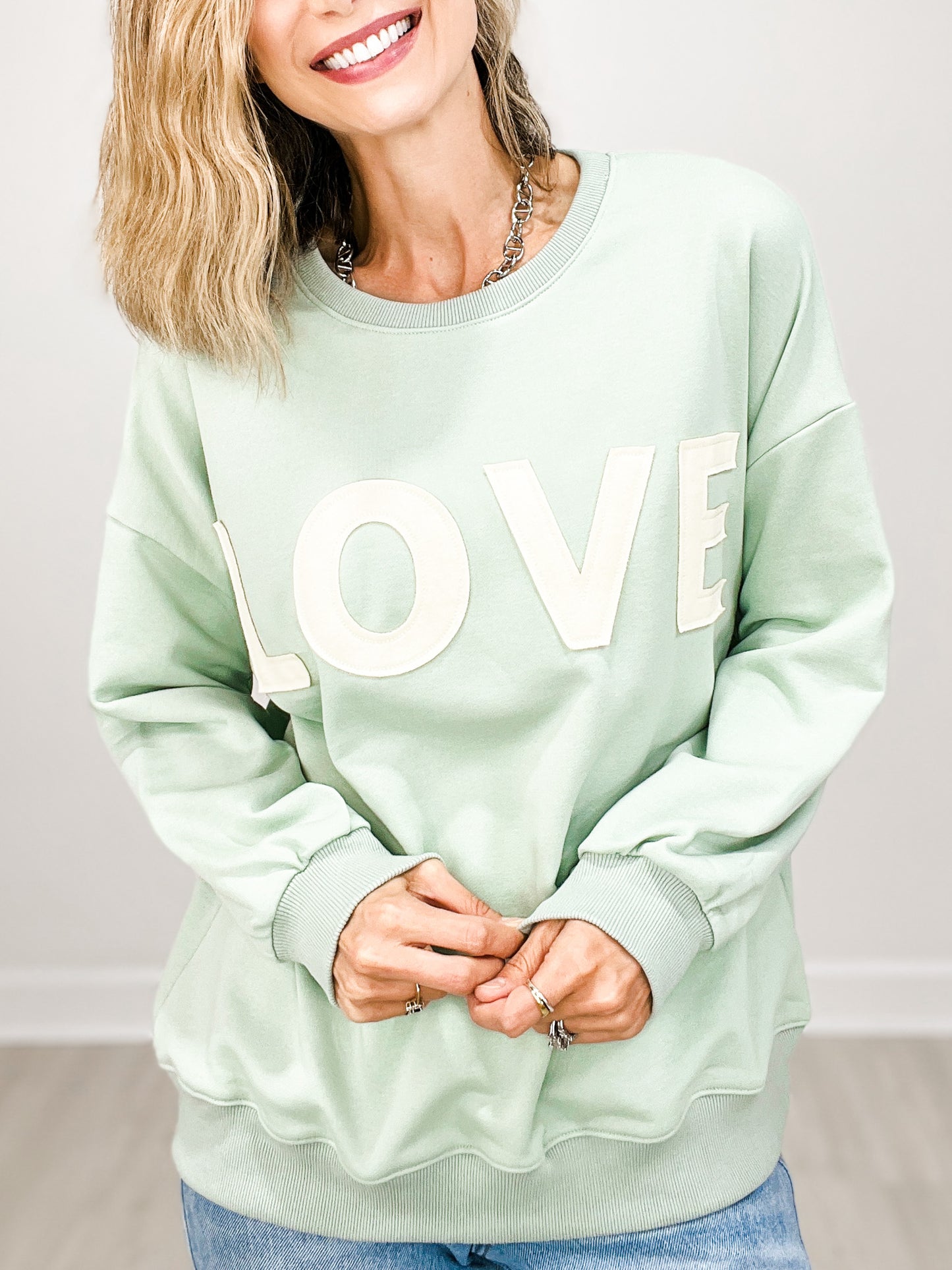OVERSIZED Long Sleeve Love Patch French Terry Sweatshirt