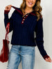Wide Collared Cable Knit Polo Sweater Top